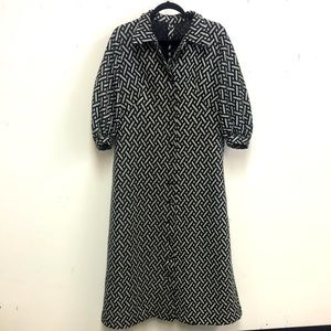 Vintage Black Silver Polyester Button Coat Dress